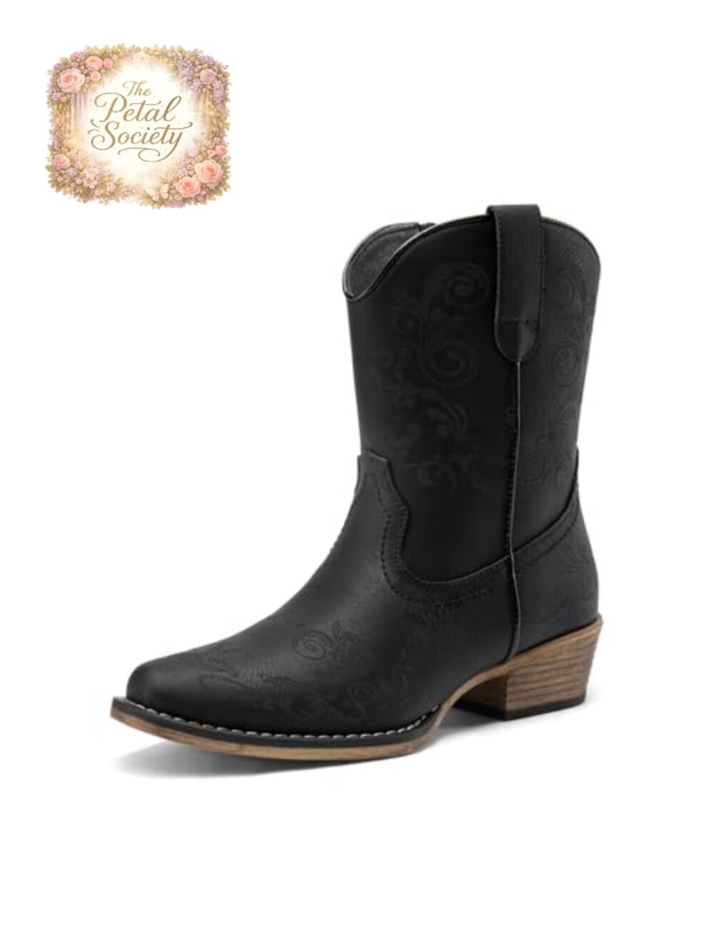 Women's Western Ankle Boots Faux Leather Square Toe Side Zipper